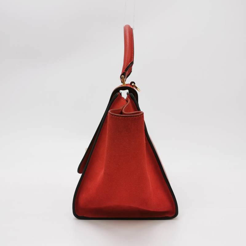 Celine Trapeze 鞦韆包小號牛皮翻毛皮純色方形鎖扣單肩包-2