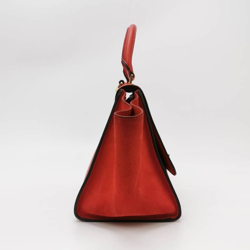 Celine Trapeze 鞦韆包小號牛皮翻毛皮純色方形鎖扣單肩包-3