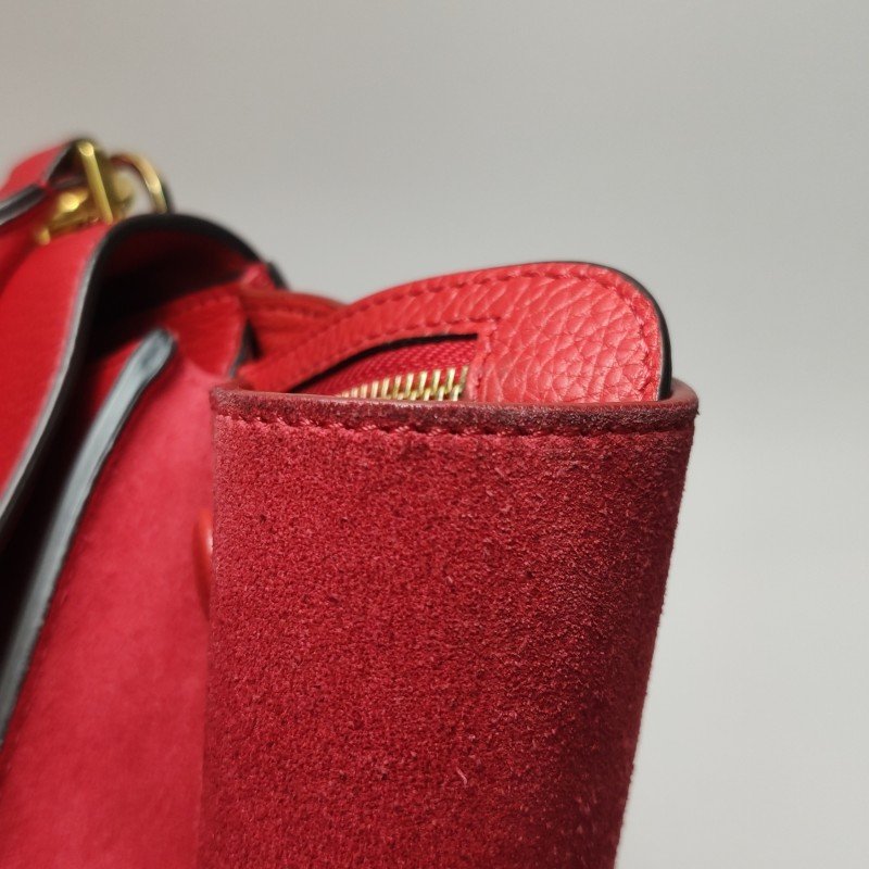 Celine Trapeze 鞦韆包小號牛皮翻毛皮純色方形鎖扣單肩包-19