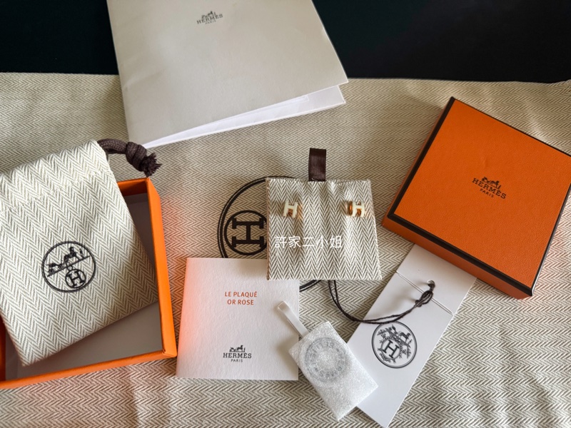 Hermes 99新閒置 Pop H Mini耳環 白色玫瑰金-0