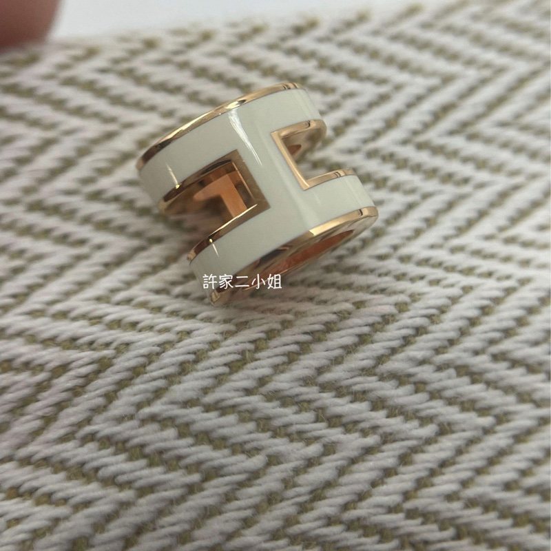 Hermes 99新閒置 Pop H Mini耳環 白色玫瑰金-1