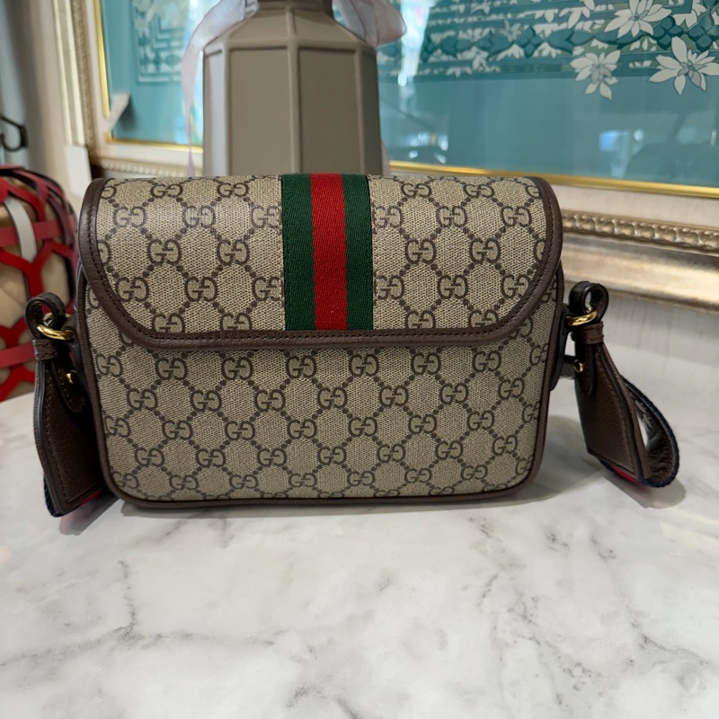 Gucci 咖PVC Ophidia金釦下蓋磁吸肩斜背包-2