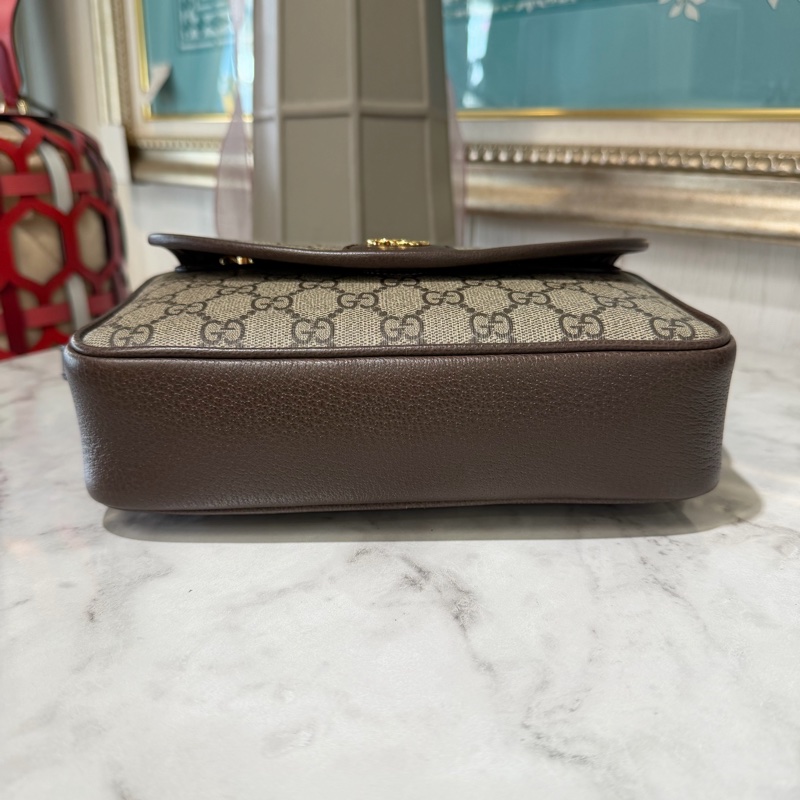 Gucci 咖PVC Ophidia金釦下蓋磁吸肩斜背包-3
