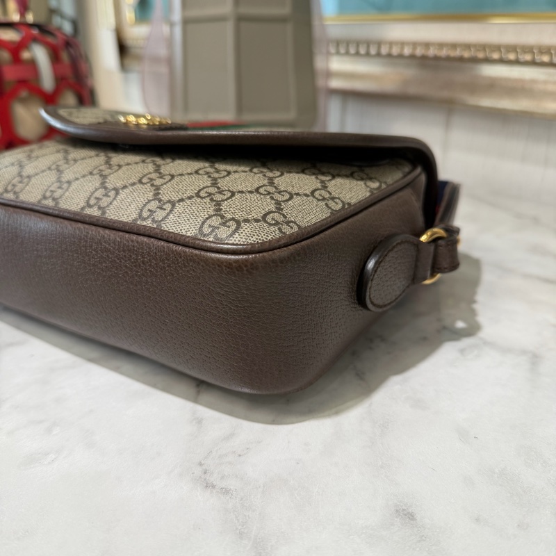 Gucci 咖PVC Ophidia金釦下蓋磁吸肩斜背包-4