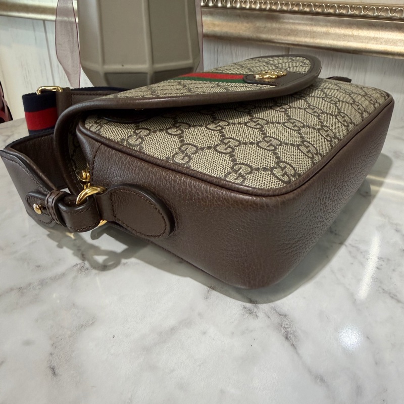 Gucci 咖PVC Ophidia金釦下蓋磁吸肩斜背包-5