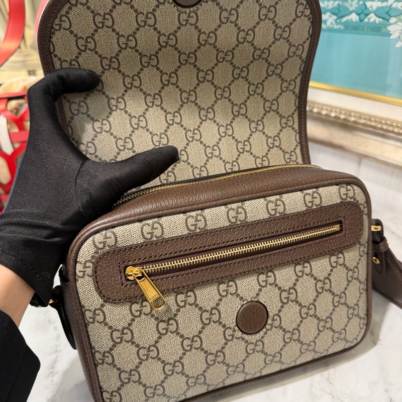 Gucci 咖PVC Ophidia金釦下蓋磁吸肩斜背包-6