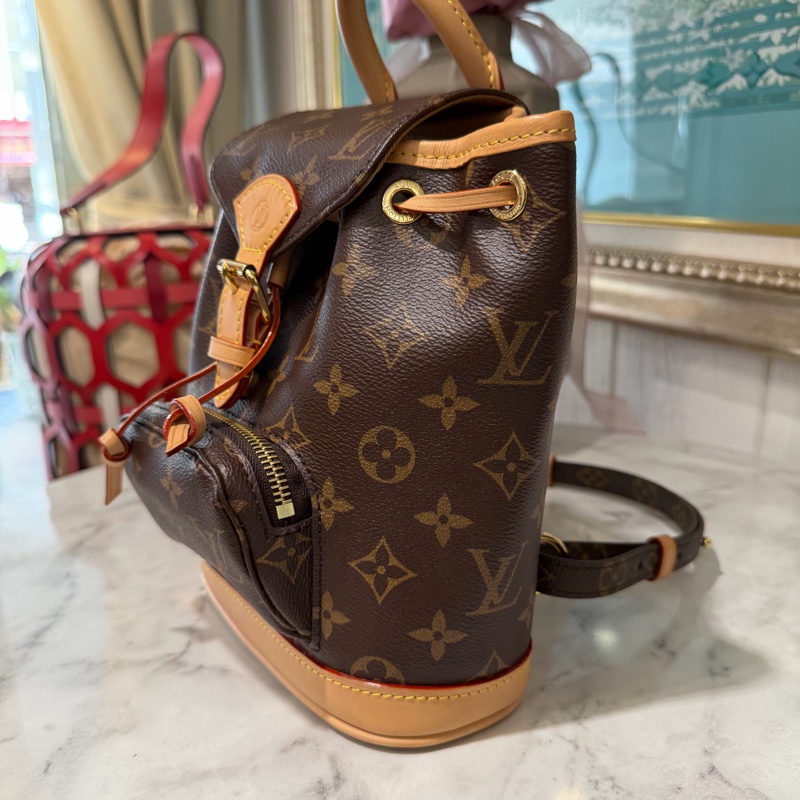 LV原花Montsouris Mini金釦下蓋束口手提後背包-3