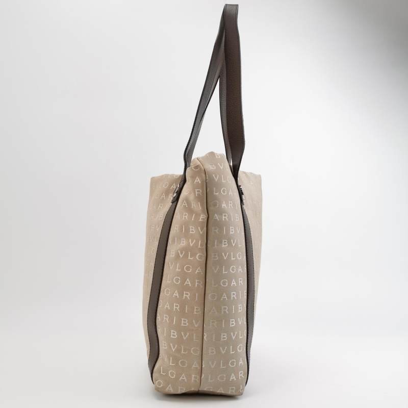 Bvlgari 牛皮帆布拼色字母logo子母包單肩包-3