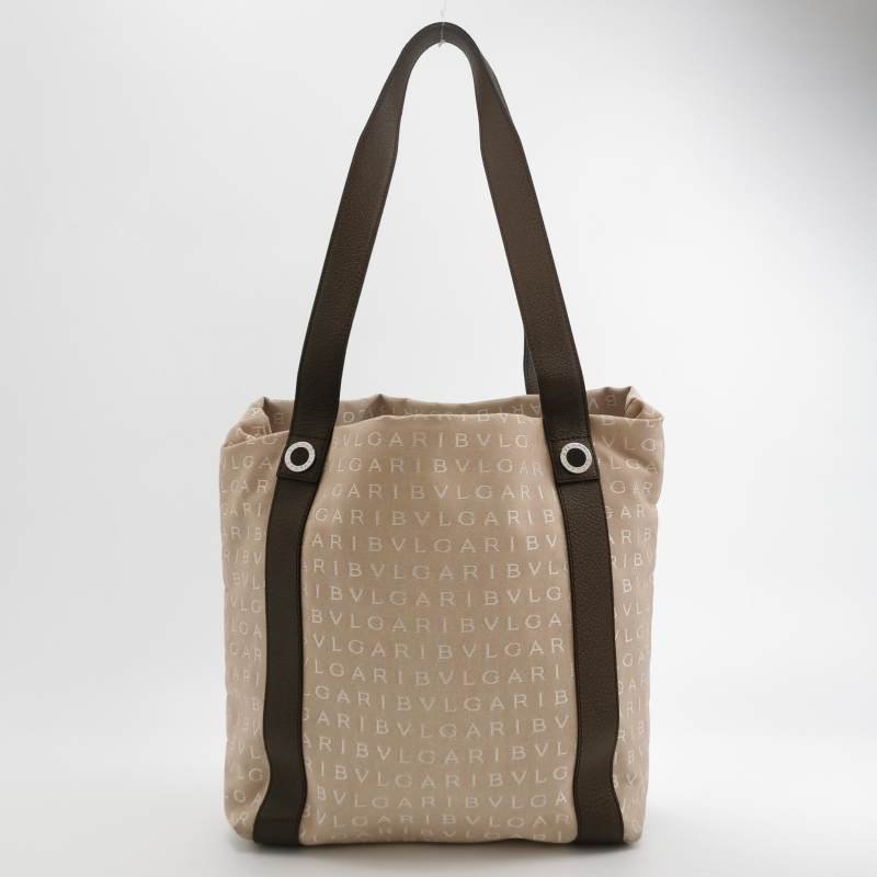 Bvlgari 牛皮帆布拼色字母logo子母包單肩包-5