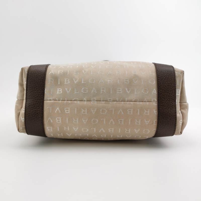 Bvlgari 牛皮帆布拼色字母logo子母包單肩包-6