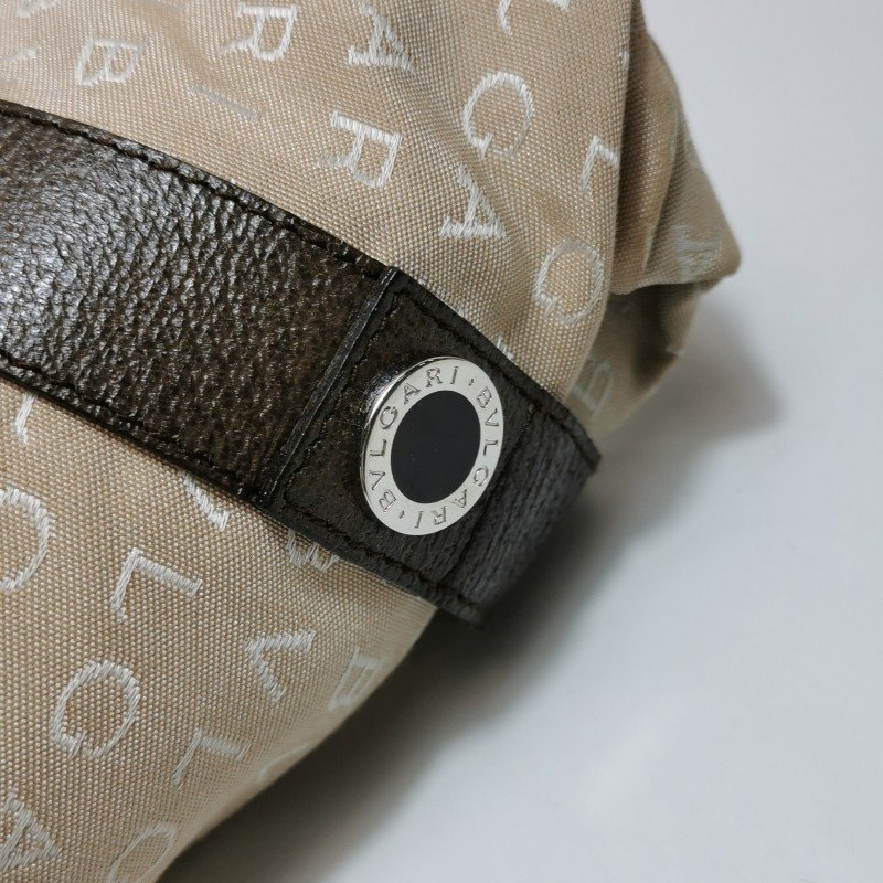 Bvlgari 牛皮帆布拼色字母logo子母包單肩包-11