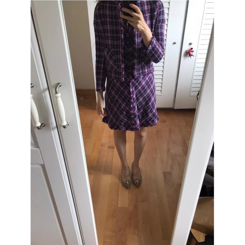 紫色格仔外套-0