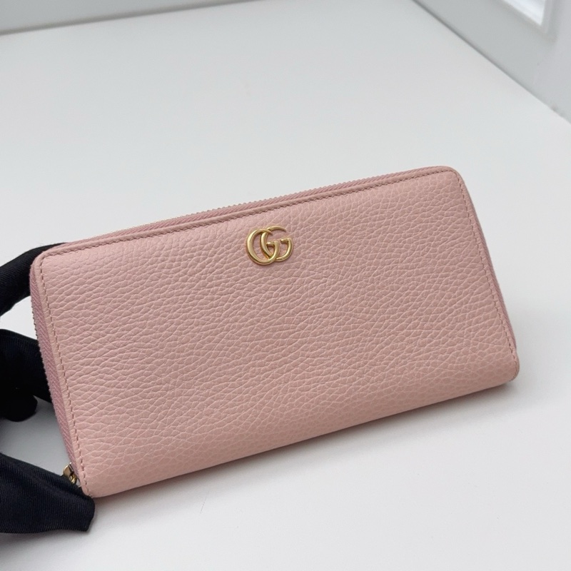 GUCCI粉色全皮長款錢夾-0