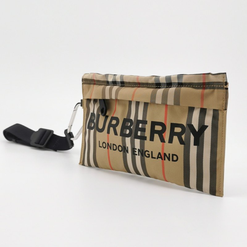 Burberry 牛皮尼龍布格紋字母Logo手拿包-1