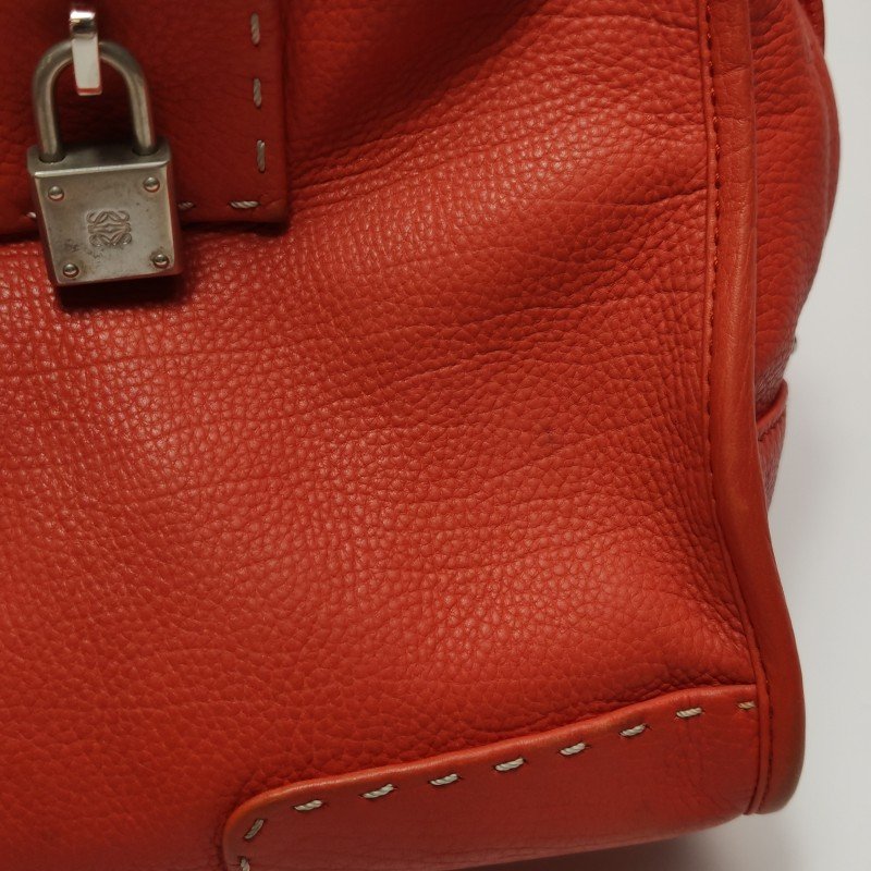 Loewe Amazona 牛皮純色加固邊角中古手提包-12