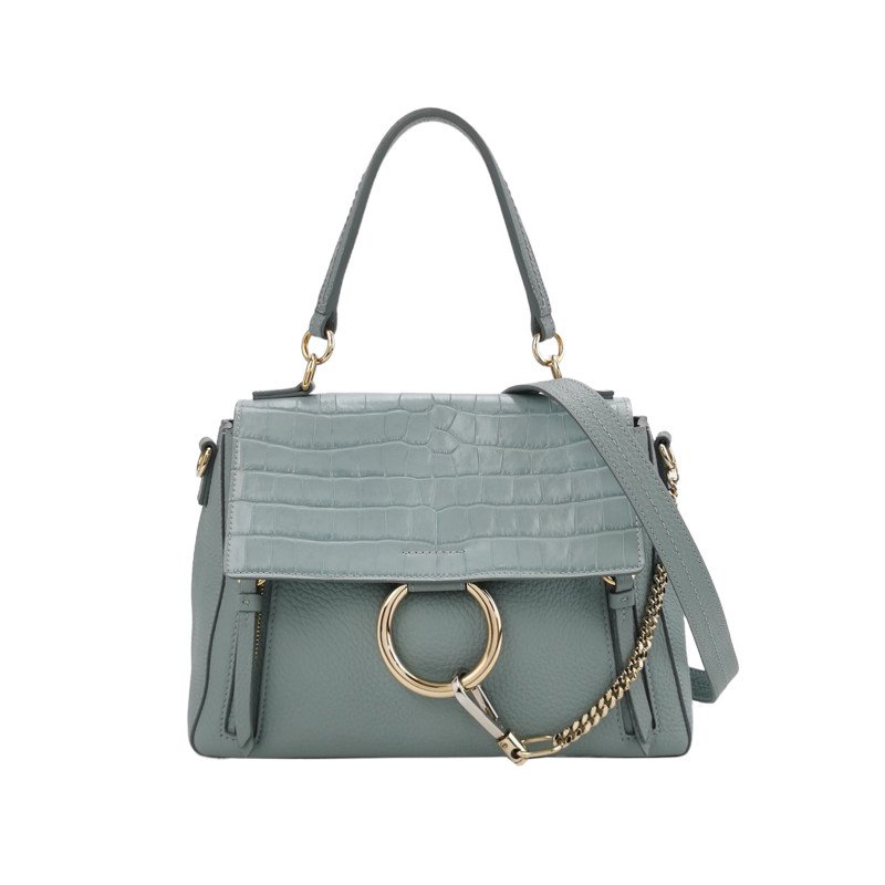 Chloe Faye 中號 牛皮鱷魚壓紋鏈條扣飾斜挎包單肩包-0