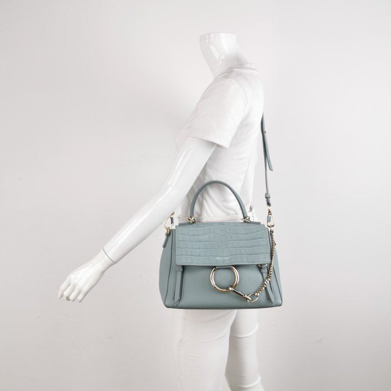 Chloe Faye 中號 牛皮鱷魚壓紋鏈條扣飾斜挎包單肩包-1