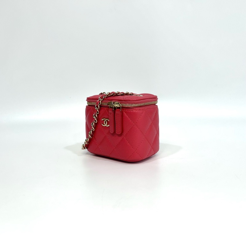 CHANEL桃紅魚子醬牛皮金釦小方盒 AP1340-1