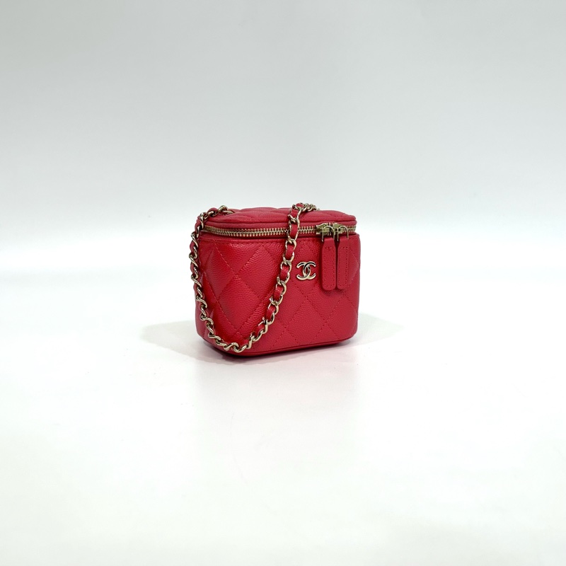 CHANEL桃紅魚子醬牛皮金釦小方盒 AP1340-2