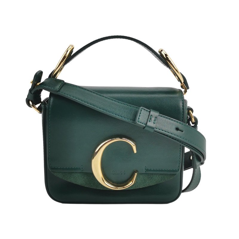 Chloe C迷你牛皮翻毛皮拼皮字母C徽飾斜挎包-0