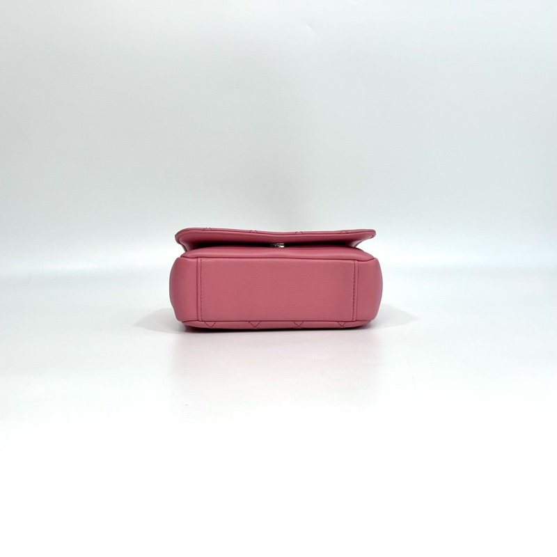 CHANEL粉色小羊皮鉚釘大雙C金鍊手提側背包AS1514-5