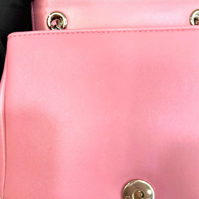 CHANEL粉色小羊皮鉚釘大雙C金鍊手提側背包AS1514-8