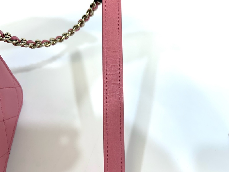 CHANEL粉色小羊皮鉚釘大雙C金鍊手提側背包AS1514-11