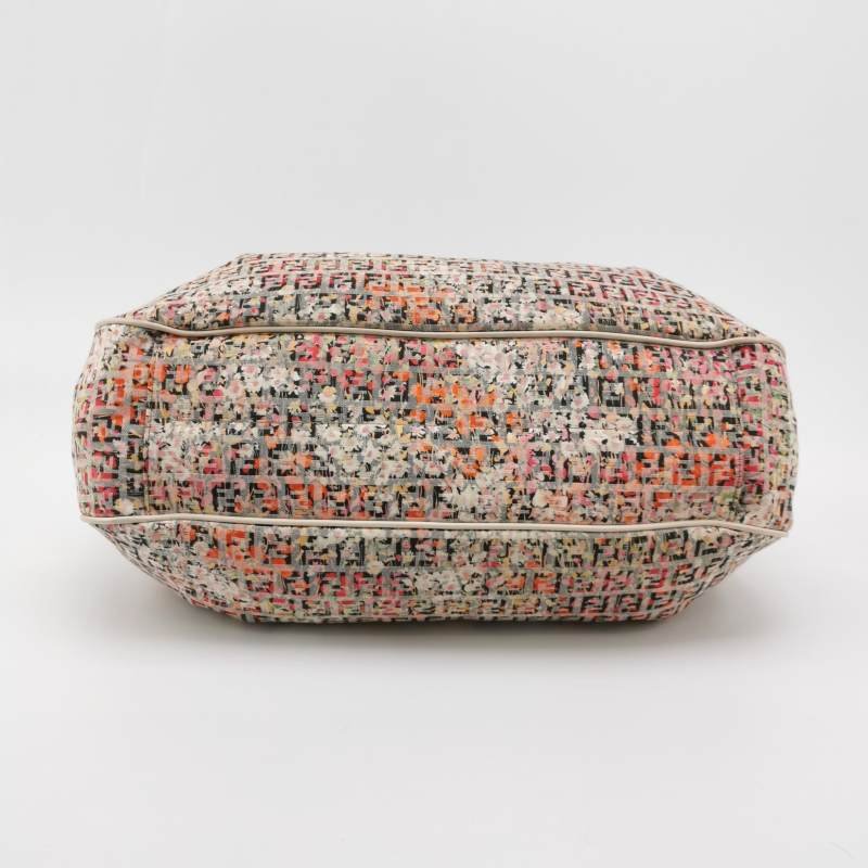 Fendi 牛皮帆布拼色雙F Logo吊墜單肩包-5