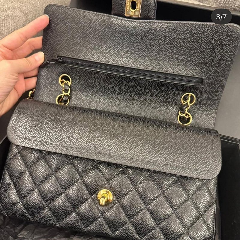 *SHIHNA名牌精品*CHANEL CF 25 荔枝牛皮黑金釦斜背包/肩背包（30開保卡款）-2