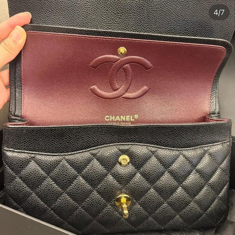 *SHIHNA名牌精品*CHANEL CF 25 荔枝牛皮黑金釦斜背包/肩背包（30開保卡款）-3