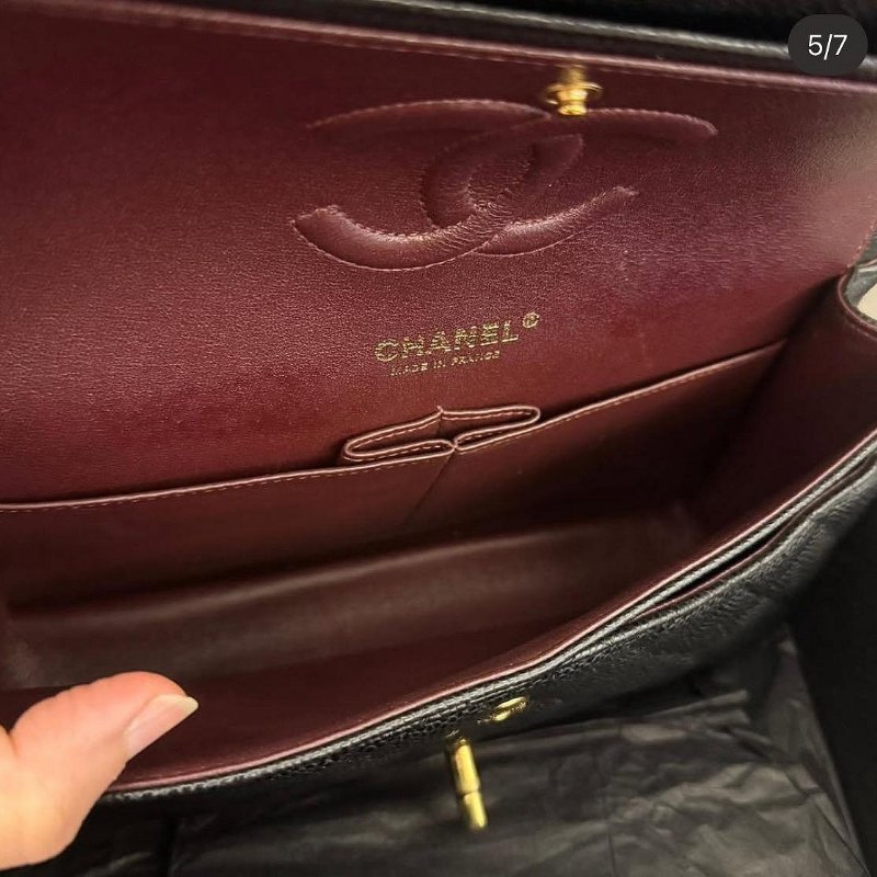 *SHIHNA名牌精品*CHANEL CF 25 荔枝牛皮黑金釦斜背包/肩背包（30開保卡款）-4