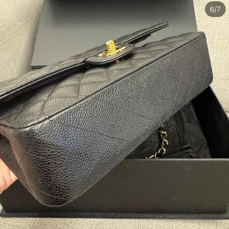 *SHIHNA名牌精品*CHANEL CF 25 荔枝牛皮黑金釦斜背包/肩背包（30開保卡款）-5