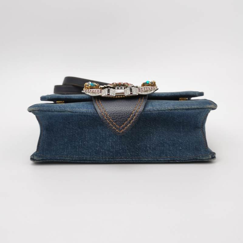 Miu Miu Miu Lady 牛皮牛仔布純色大花圓扣斜挎包單肩包-5