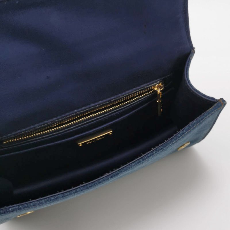 Miu Miu Miu Lady 牛皮牛仔布純色大花圓扣斜挎包單肩包-6