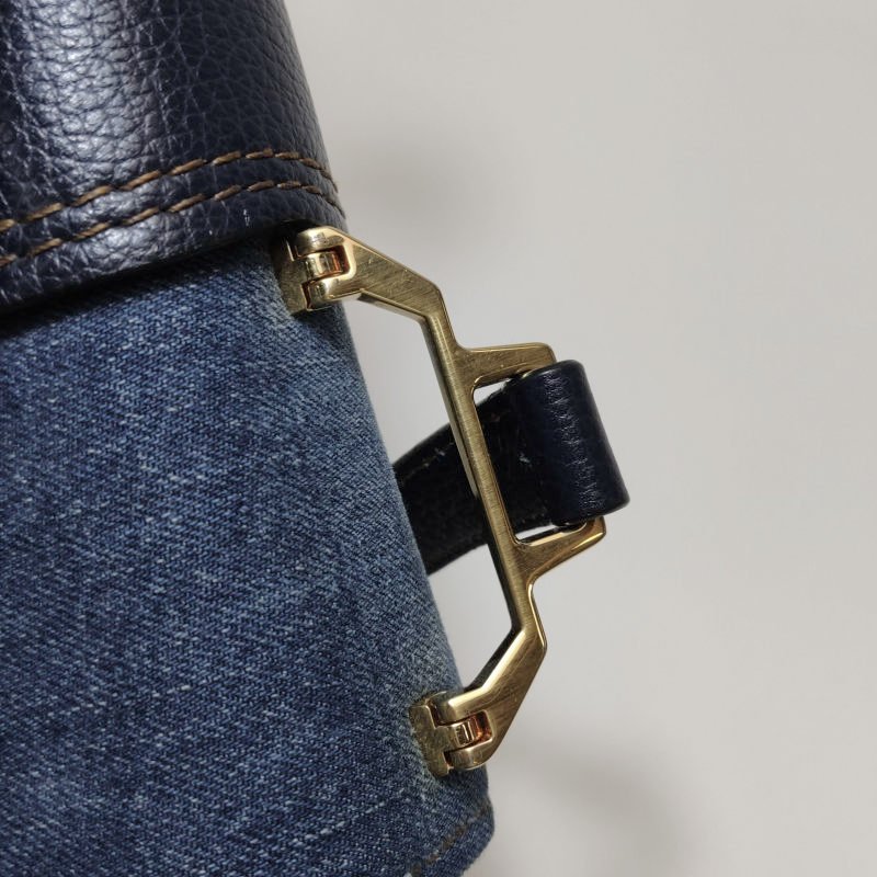 Miu Miu Miu Lady 牛皮牛仔布純色大花圓扣斜挎包單肩包-13