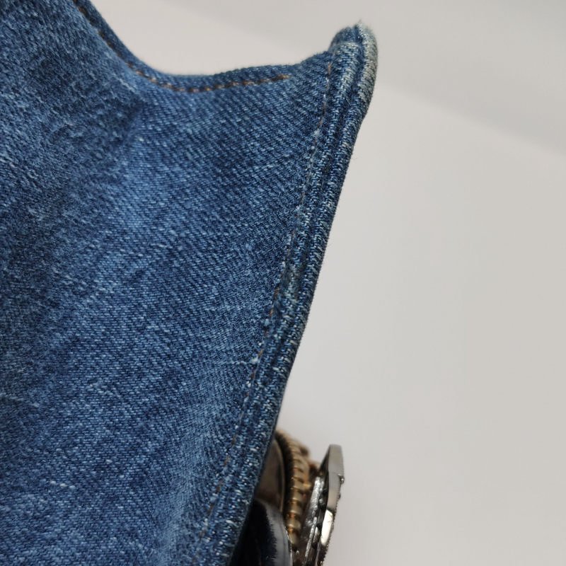 Miu Miu Miu Lady 牛皮牛仔布純色大花圓扣斜挎包單肩包-20