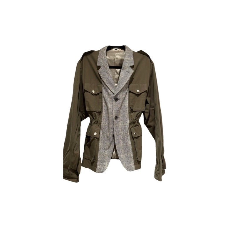 軍绿色拼灰色外套-1