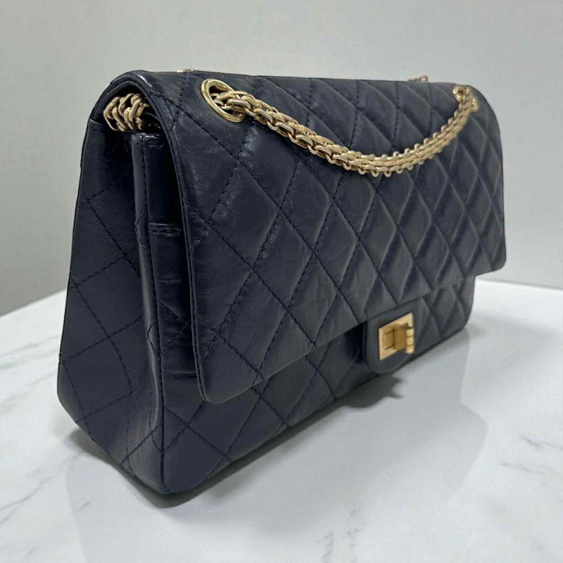 CHANEL深藍金釦28CM2.55復刻包/24-1