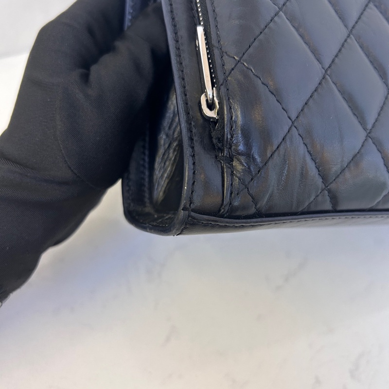 K870 Chanel 香奈兒 黑銀油蠟皮夾子包 25开開無卡-2