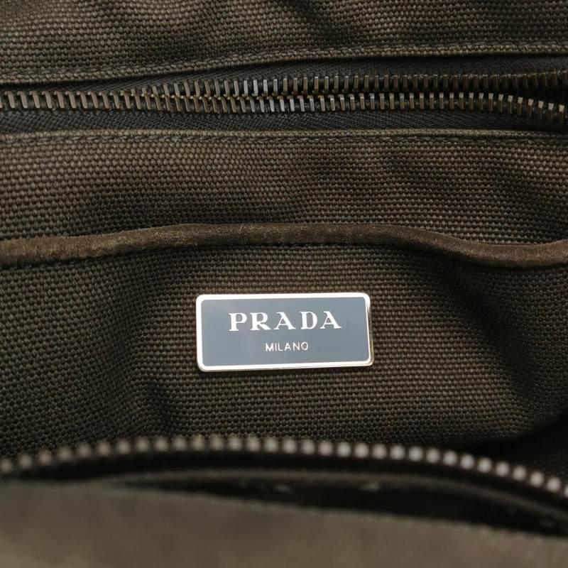 Prada 帆布翻毛皮純色鉚釘裝飾流蘇手提包-7