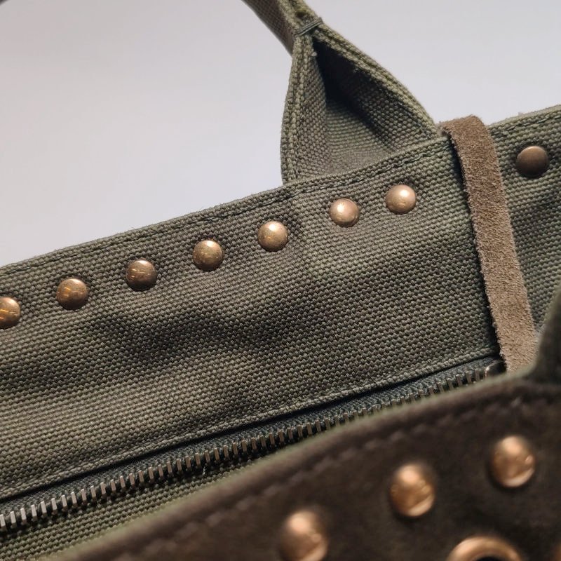 Prada 帆布翻毛皮純色鉚釘裝飾流蘇手提包-9