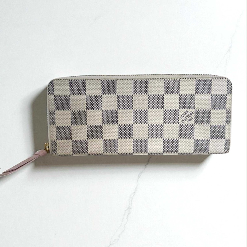 LV白棋盤格紋拉鍊長夾-0
