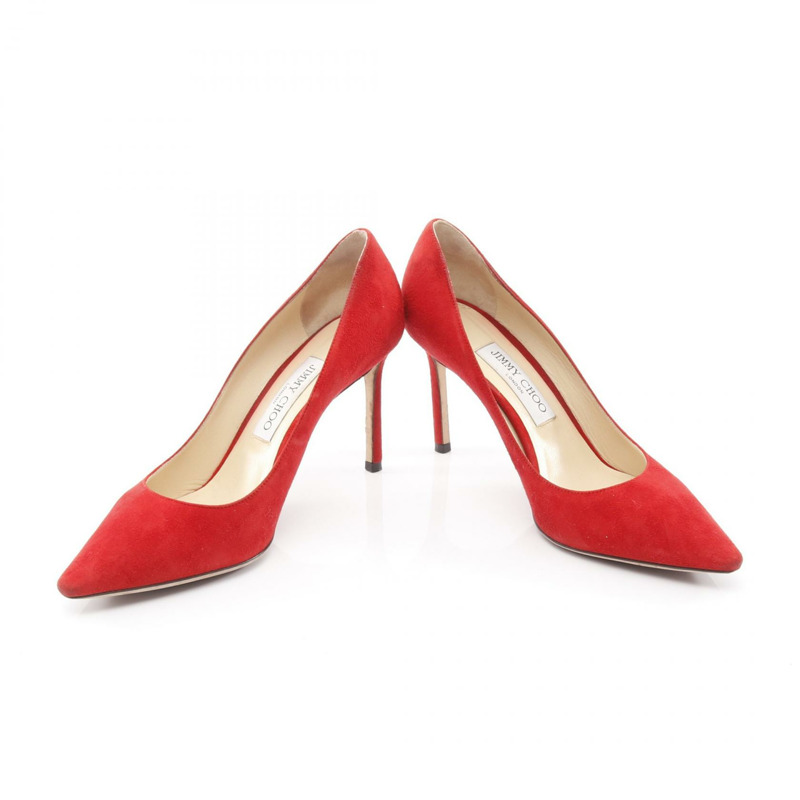 JIMMY CHOO 紅色麂皮細高跟女鞋 #38 1/2-2