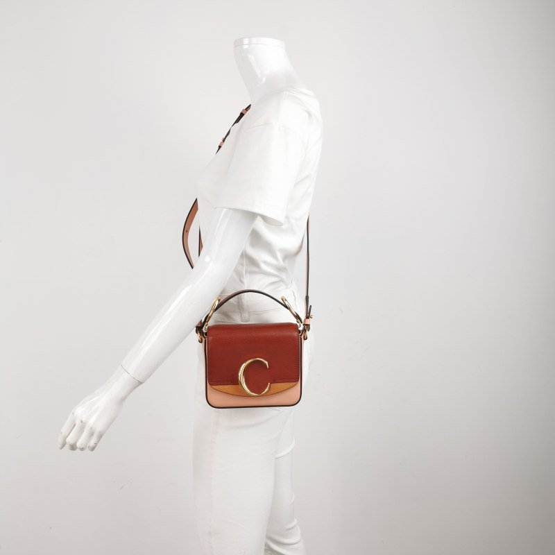 Chloe Chloe C迷你牛皮羊皮翻毛皮拼色字母C徽飾斜挎包單肩包-1