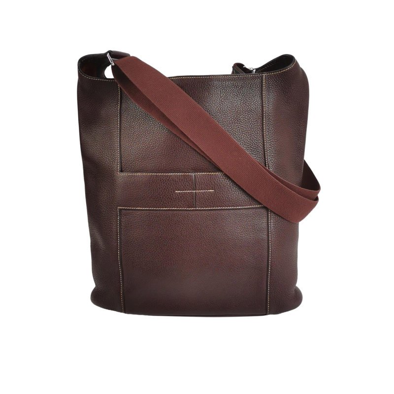 Hermes Good News明線裝飾斜挎包單肩包Togo牛皮銀扣57波爾多酒紅框L刻-0