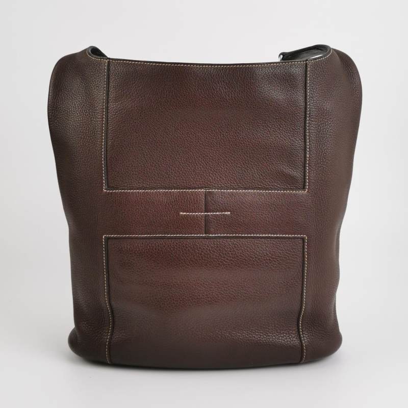 Hermes Good News明線裝飾斜挎包單肩包Togo牛皮銀扣57波爾多酒紅框L刻-4