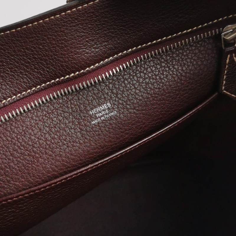 Hermes Good News明線裝飾斜挎包單肩包Togo牛皮銀扣57波爾多酒紅框L刻-7