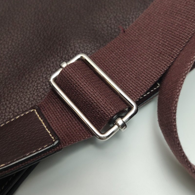 Hermes Good News明線裝飾斜挎包單肩包Togo牛皮銀扣57波爾多酒紅框L刻-11