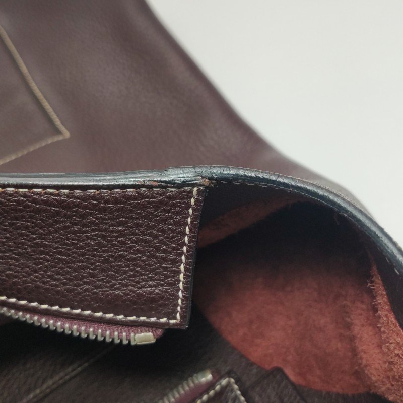 Hermes Good News明線裝飾斜挎包單肩包Togo牛皮銀扣57波爾多酒紅框L刻-20