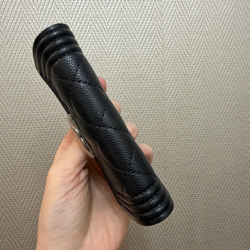 Chanel 黑荔枝皮霧銀釦Boy零錢卡包-4